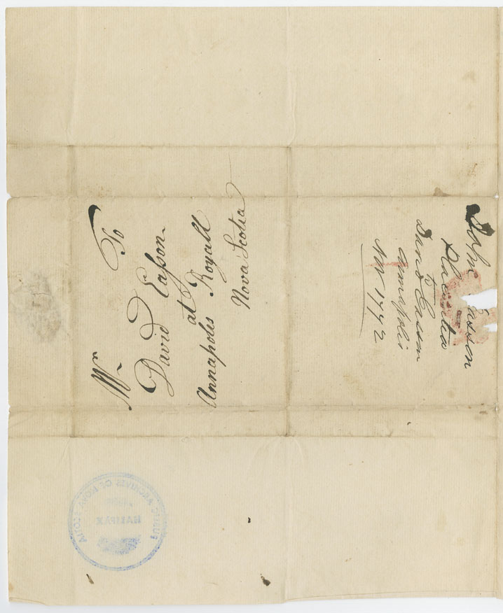 Easson : Letter, John Easson, Placentia, to his son, David Easson