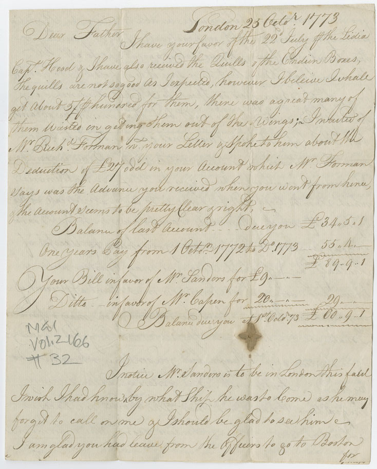 Easson : Letter, William Easson, London, to his father, John Easson