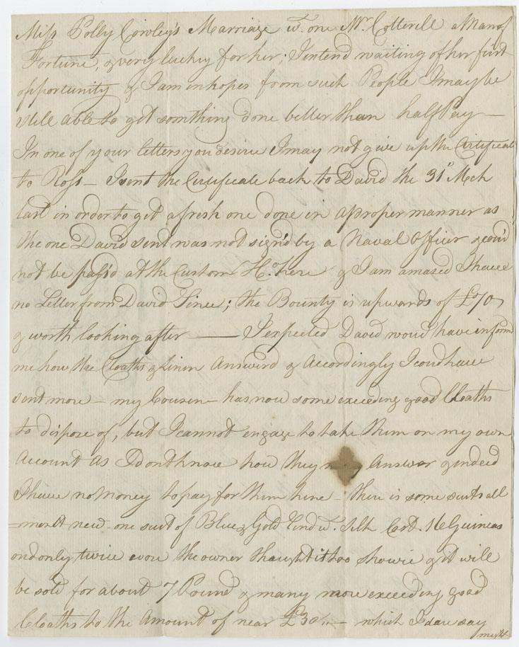 Easson : Letter, William Easson, London, to his father, John Easson