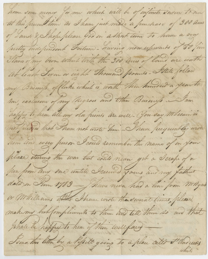 Easson : Letter, William Easson, Jamaica, to his brother, David Easson