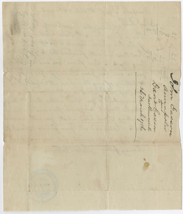 Easson : Letter, John Easson, Annapolis Royal, to his son, David Easson