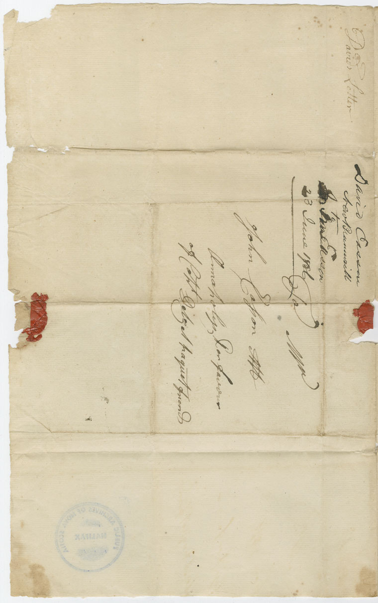 Easson : Letter, David Easson, New Brunswick, to his father, John Easson