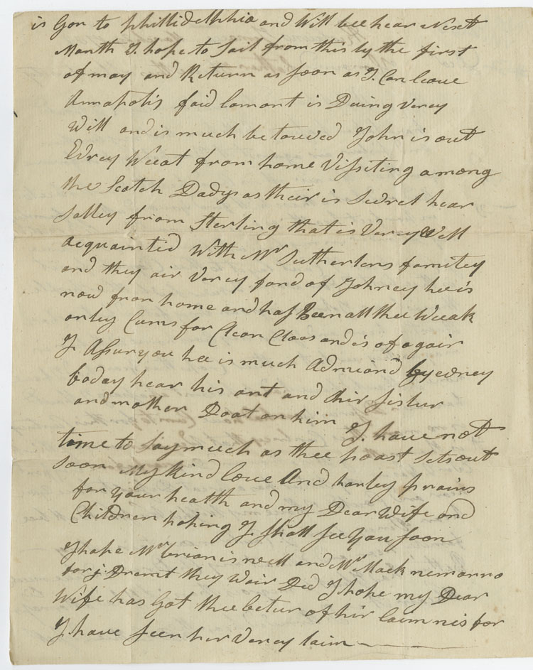 Easson : Letter, David Easson, Jamaica, to his father, John Easson