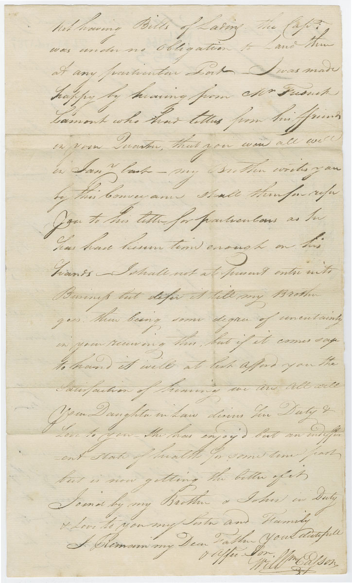 Easson : Letter, David Easson, Jamaica, to his father, John Easson