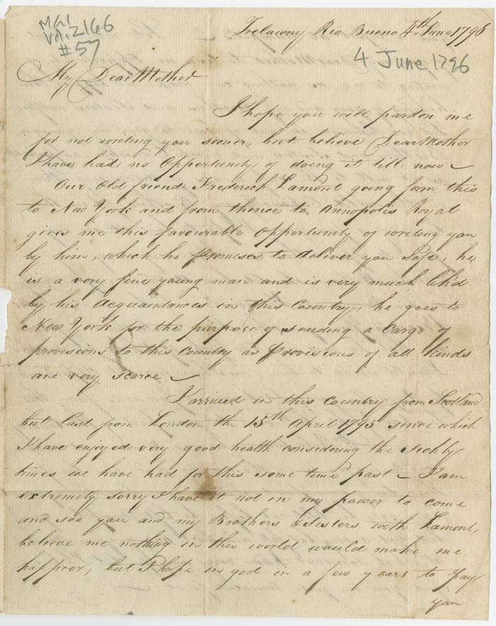 Easson : Letter, John Easson, Trelawny, Rio Bueno, to his mother, Elizabeth Easson