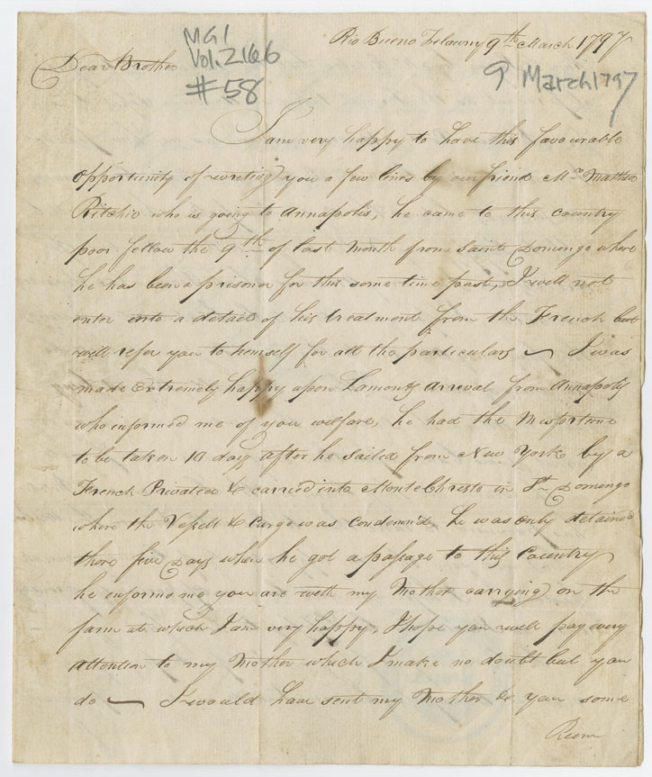 Easson : Letter, John Easson, Rio Bueno, Trelawny, to David Easson