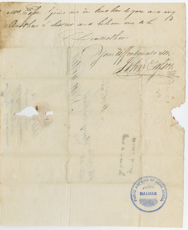 Easson : Letter, John Easson, Rio Bueno, Trelawny, to his mother, Elizabeth Easson