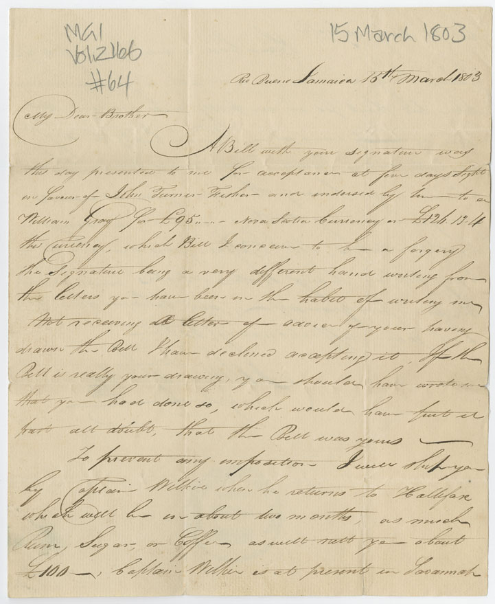 Easson : Letter, John Easson, Rio Bueno, Jamaica, to his brother, David Easson