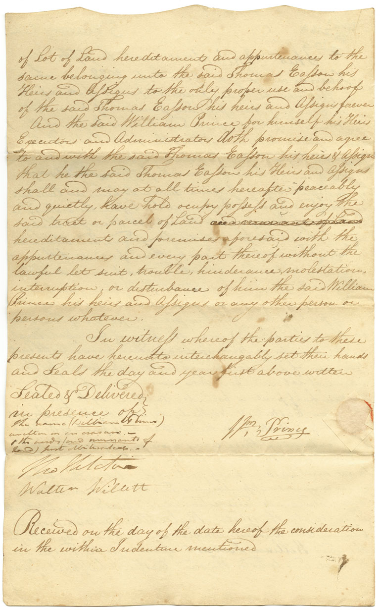 Easson : Indenture, William Prince, Annapolis Royal, to Thomas Easson