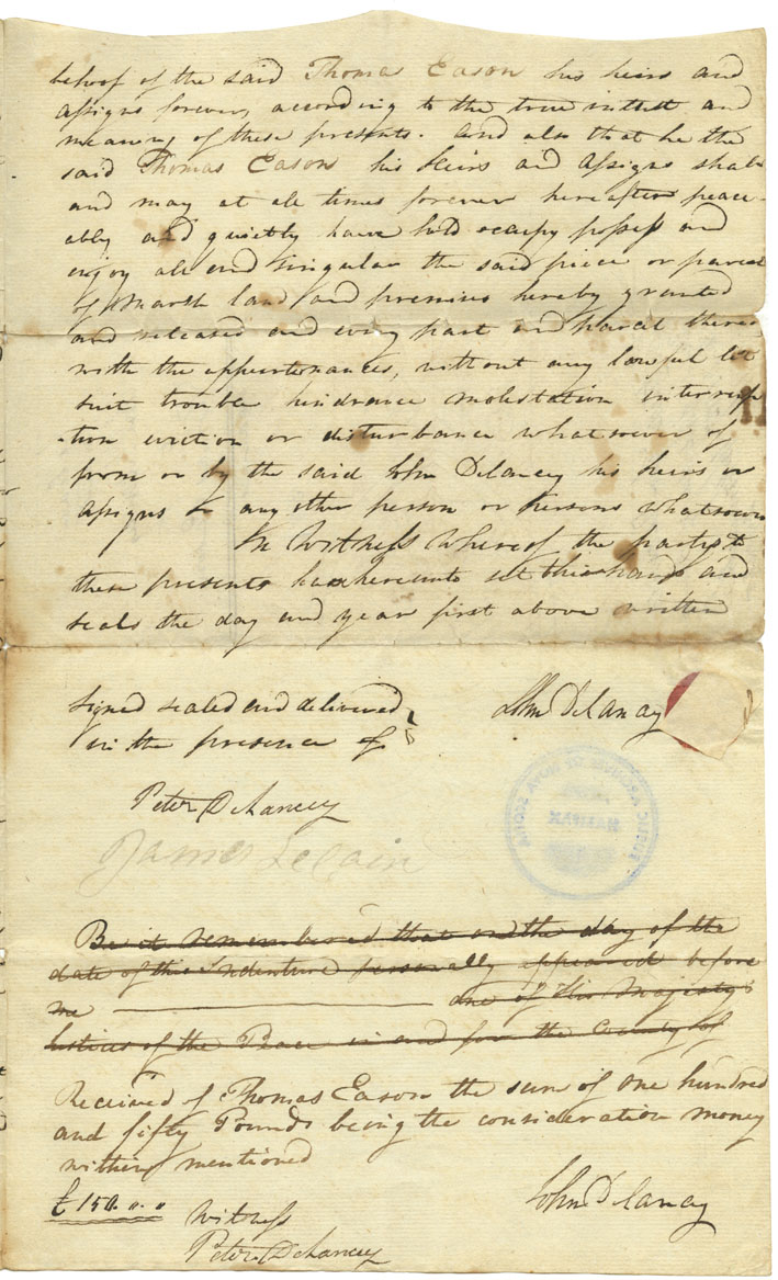 Easson : Indenture, John DeLancey, Annapolis Royal, to Thomas Easson