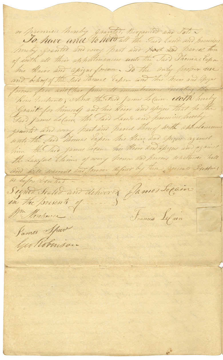 Easson : Indenture, James LeCain, Annapolis Royal, to Thomas Easson