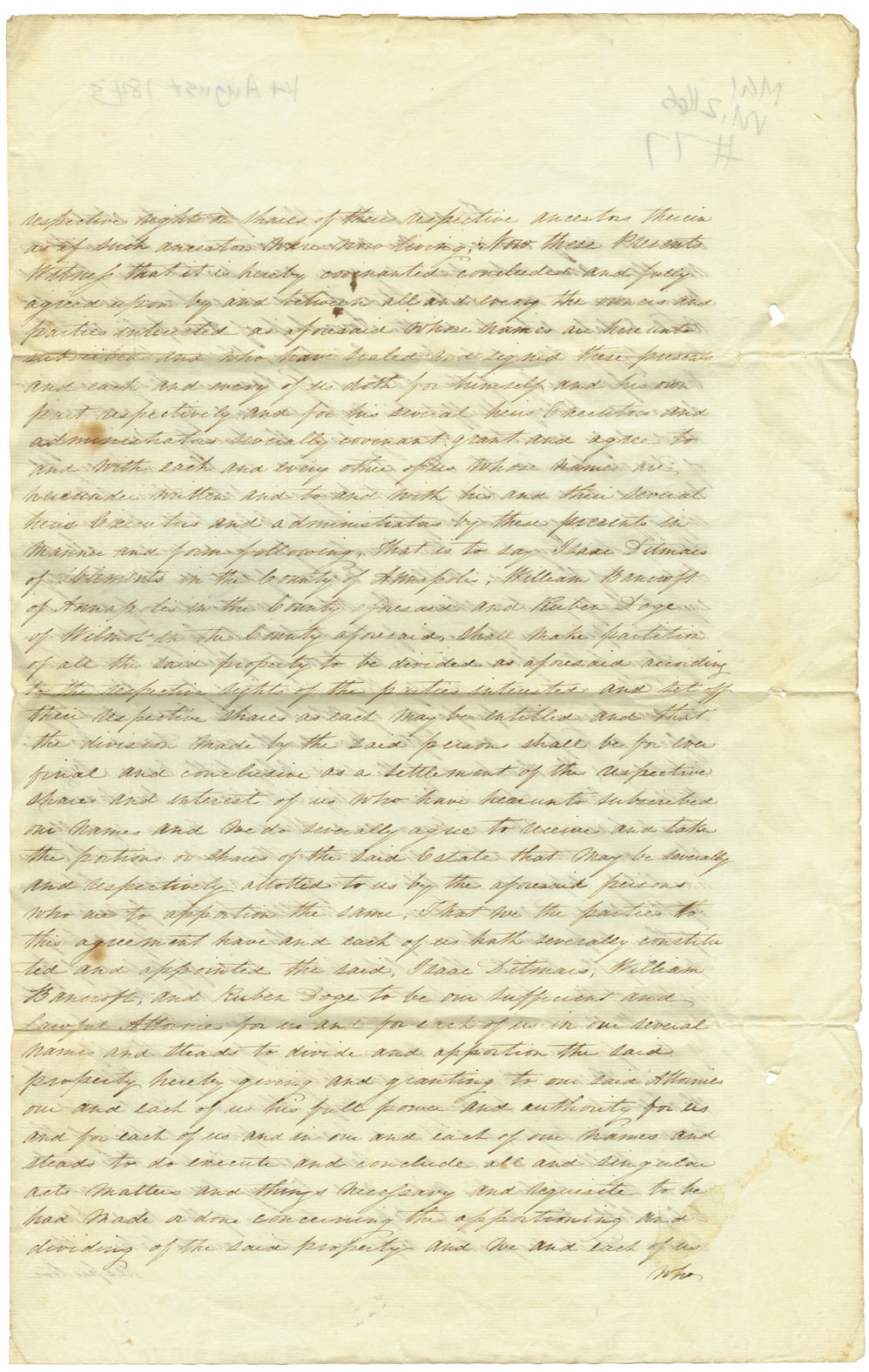 Easson : Indenture, agreement and bond, heirs of the late Elizabeth Easson, Annapolis Royal