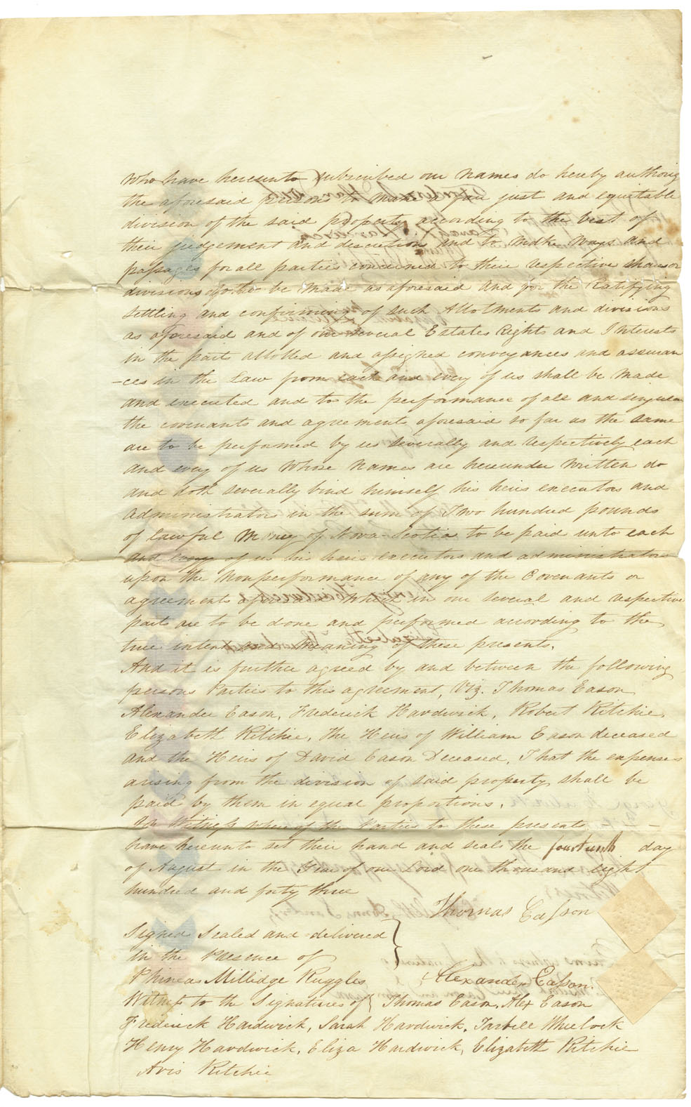 Easson : Indenture, agreement and bond, heirs of the late Elizabeth Easson, Annapolis Royal