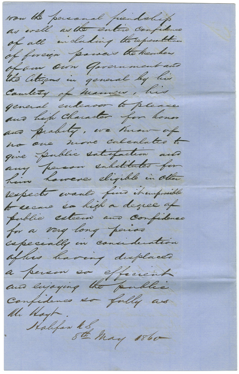 Easson : Testimonial letter to the Board of Directors of the American Telegraph Company, New York, on behalf of Jesse Hoyt