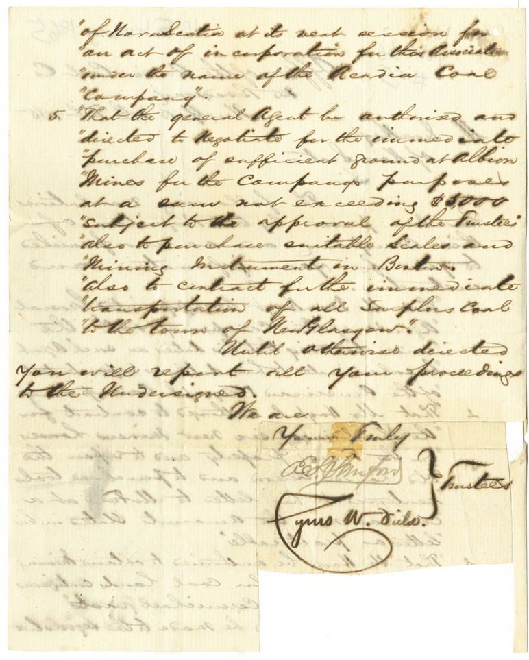 Easson : Letter, Trustees of the Acadia Coal Company, New York, to Jesse Hoyt