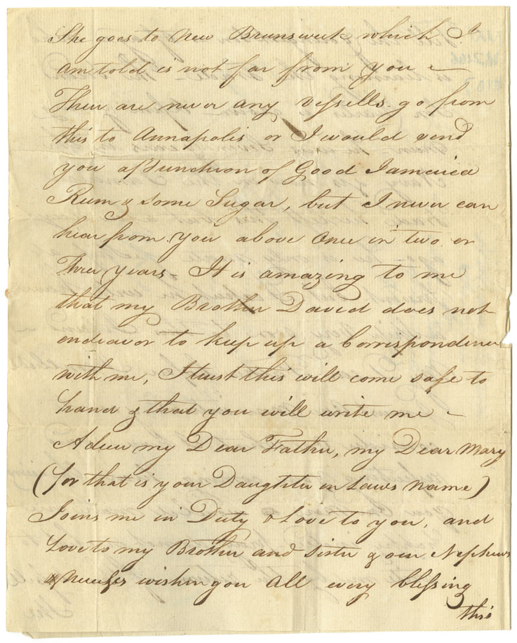 Easson : Letter, William Easson, Jamaica, to his father, John Easson