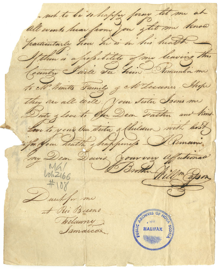 Easson : Letter, William Easson, Jamaica, to his brother, David