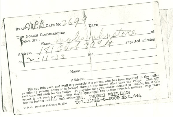 Easson : Documents relating to the disappearance of Inglis Johnstone