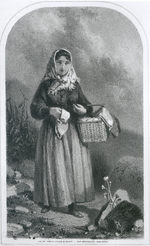 Acadian woman, Chezzetcook, with basket of eggs and hand-knit woolen socks