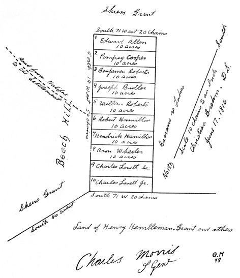 african-heritage : Appendix 26: Surveyor Generals plan of lands laid out for the Black Refugees at Beech Hill (Beechville), by order of Sir John Coape Sherbroo