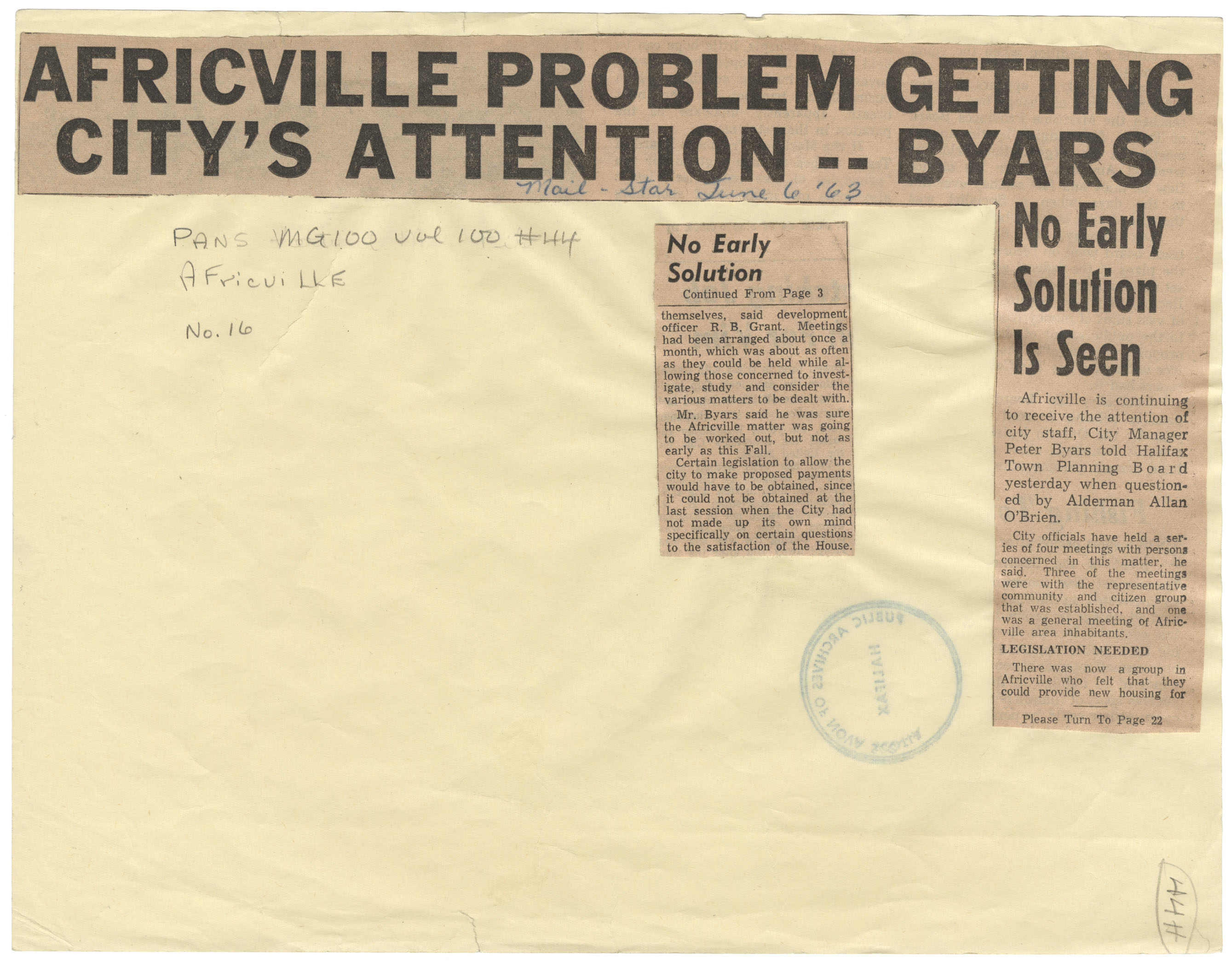 african-heritage : Africville Problem Getting Citys Attention - Byars, Mail Star excerpt