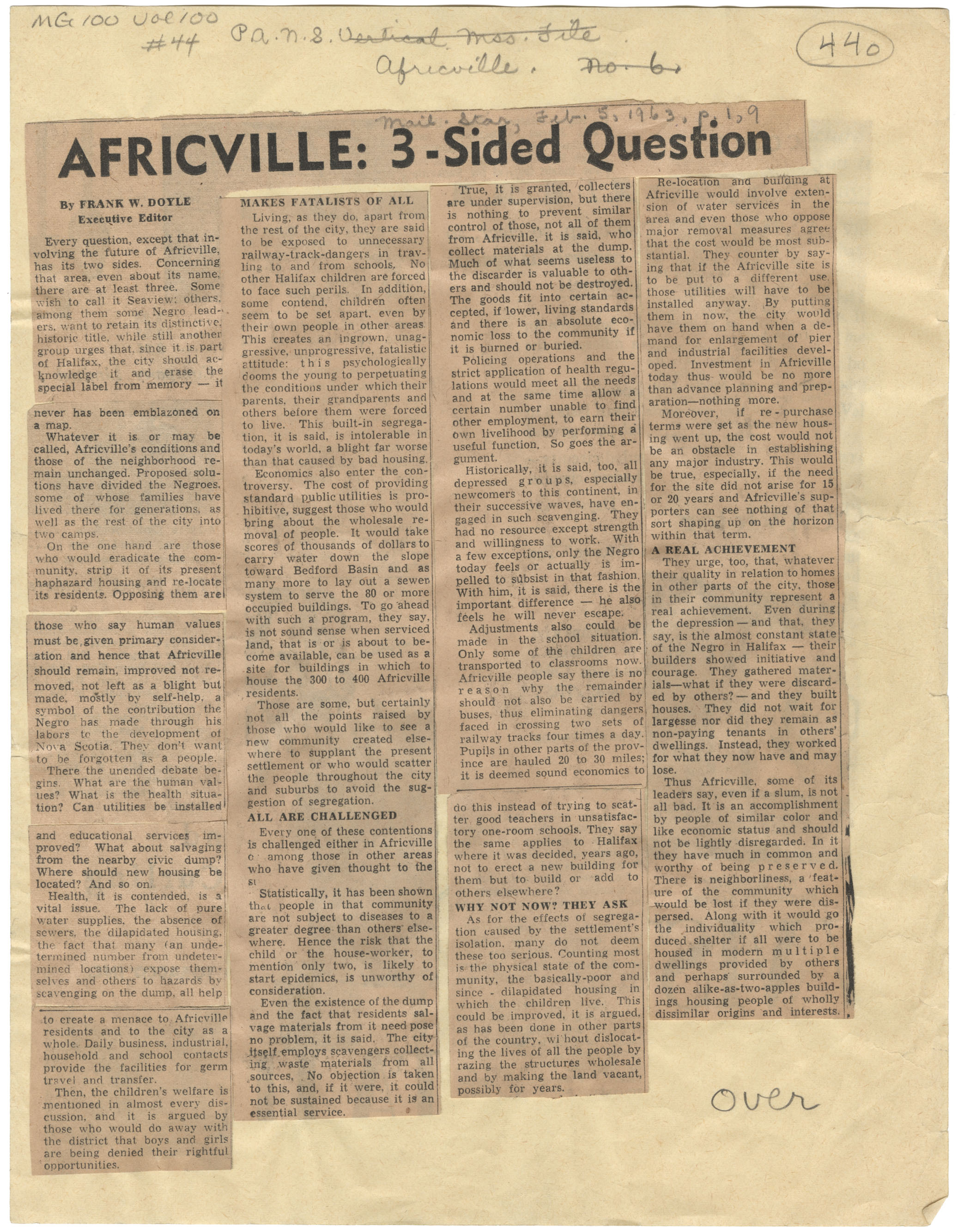 african-heritage : Africville: 3-Sided Question, Mail Star excerpt