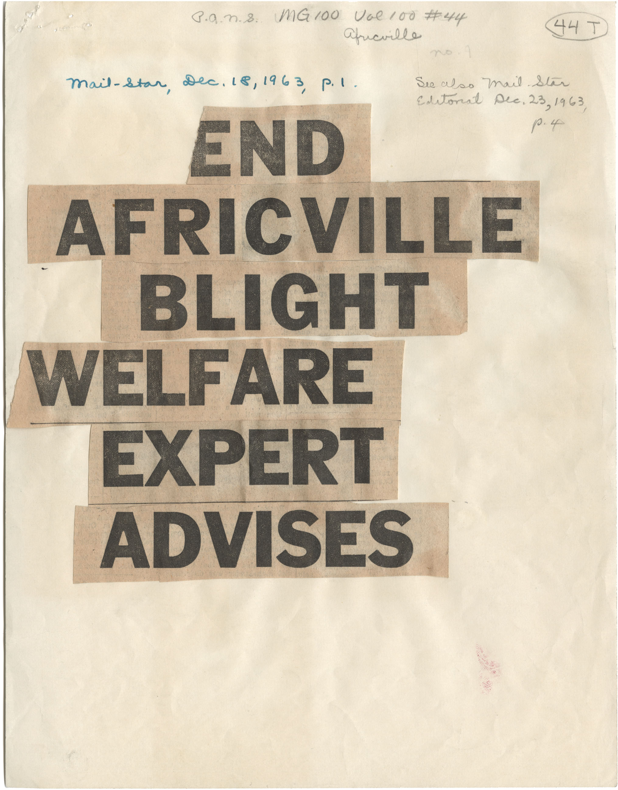 african-heritage : End Africville Blight Welfare Expert Advises: Calls for Early Start to Shift Negro Residents, Mail Star excerpt