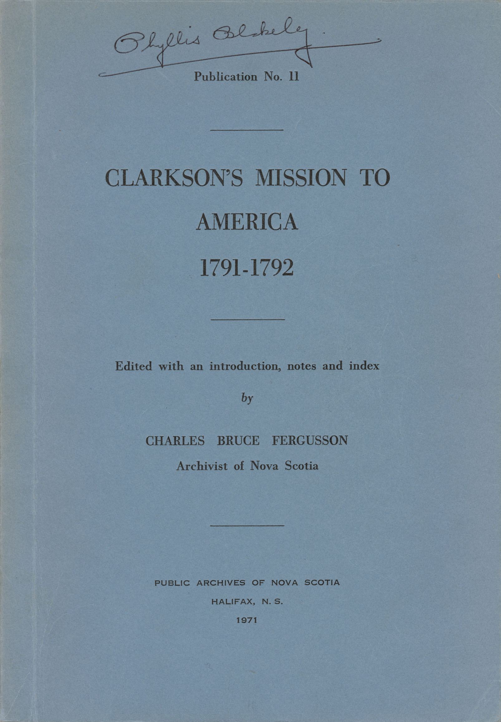 Clarkson's Mission to America, 1791-1792