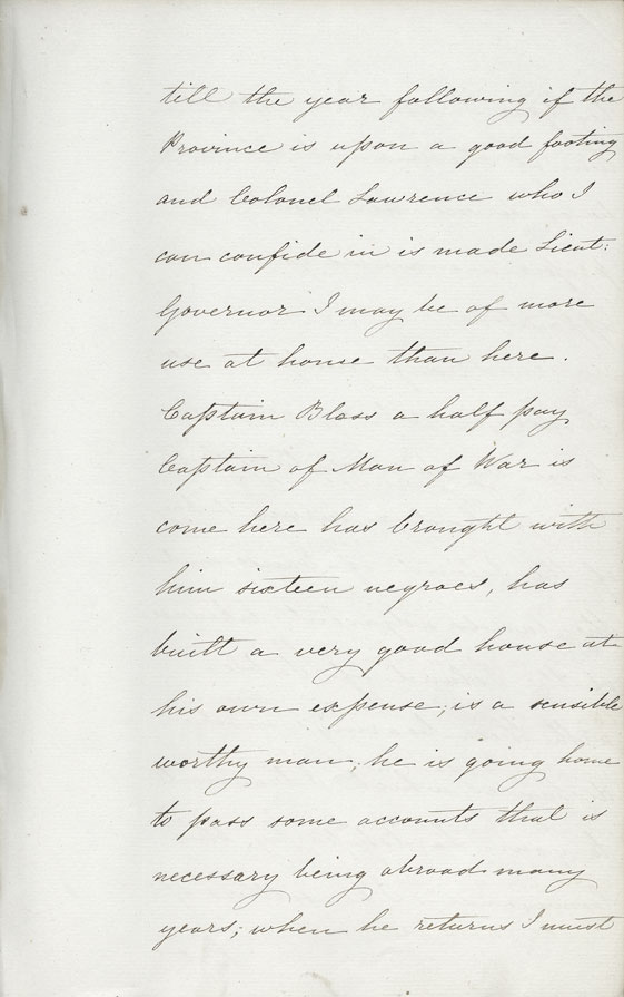 Letter from Governor Cornwallis about Captain Bloss and his slaves