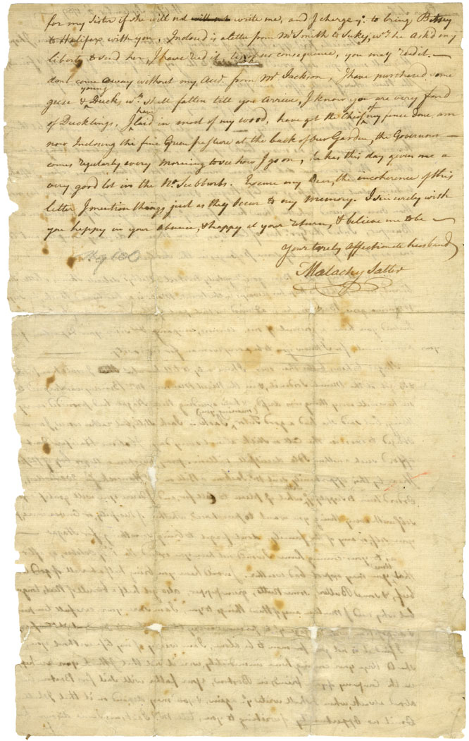 Letter of Malachy Salter to his wife about a slave