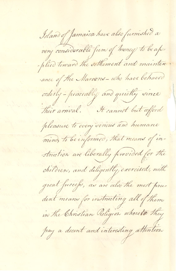 Wentworth's instructions regarding the recently arrived Jamaican Maroons