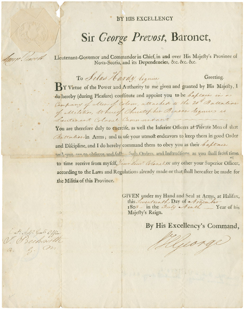 africanns : Commission to Silas Hardy of Granville as captain of a black militia company