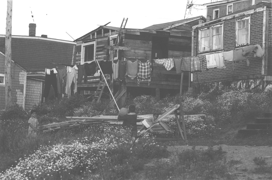 africville : Three Africville houses, with house at centre undergoing repairs