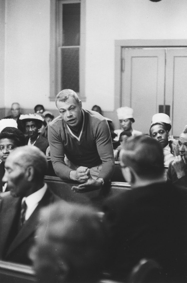 africville : Flemming ‘Curly’ Vemb making a point at a public meeting at Seaview African United Baptist Church, Africville