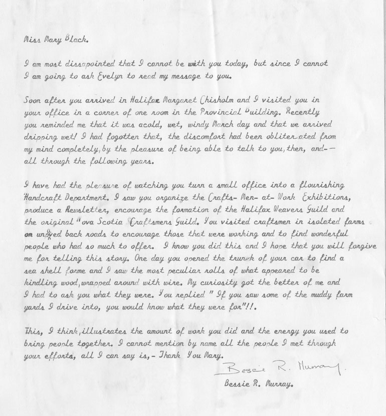 Letter from Bessie R. Murray to Mary E. Black