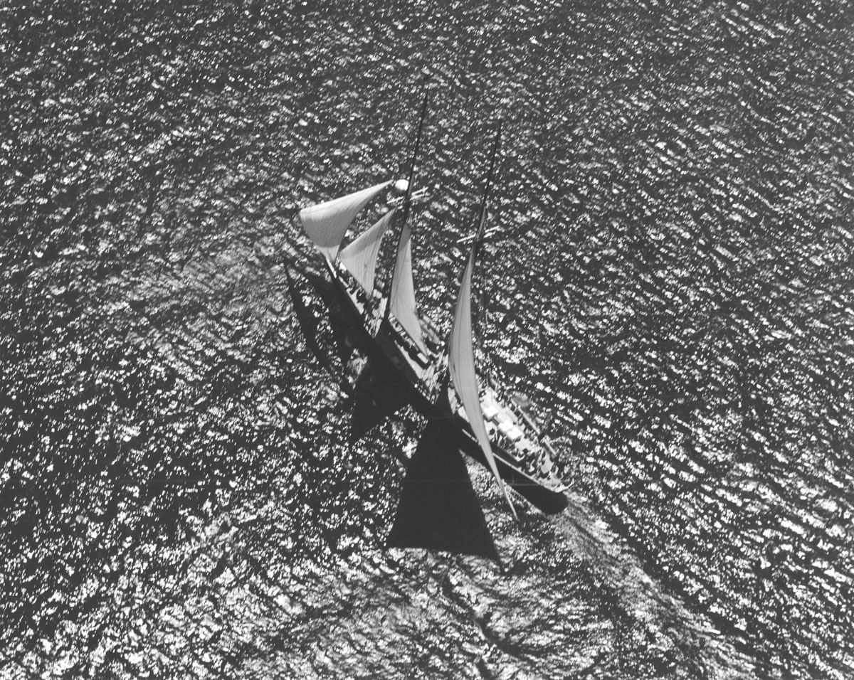 Aerial View, <i>Bluenose II</i> under sail