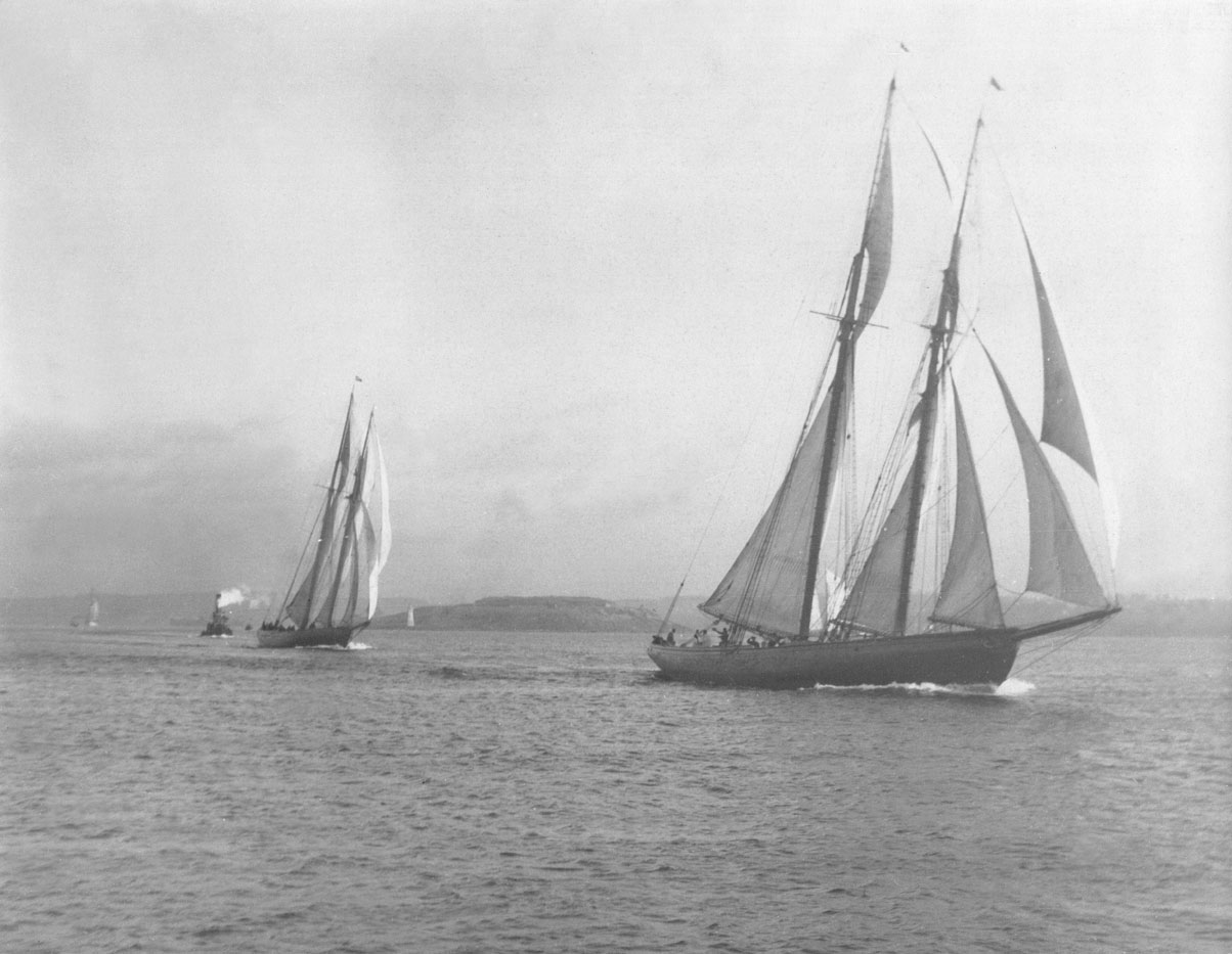 Schooner racing off Georges Island, Halifax Harbour, 1921