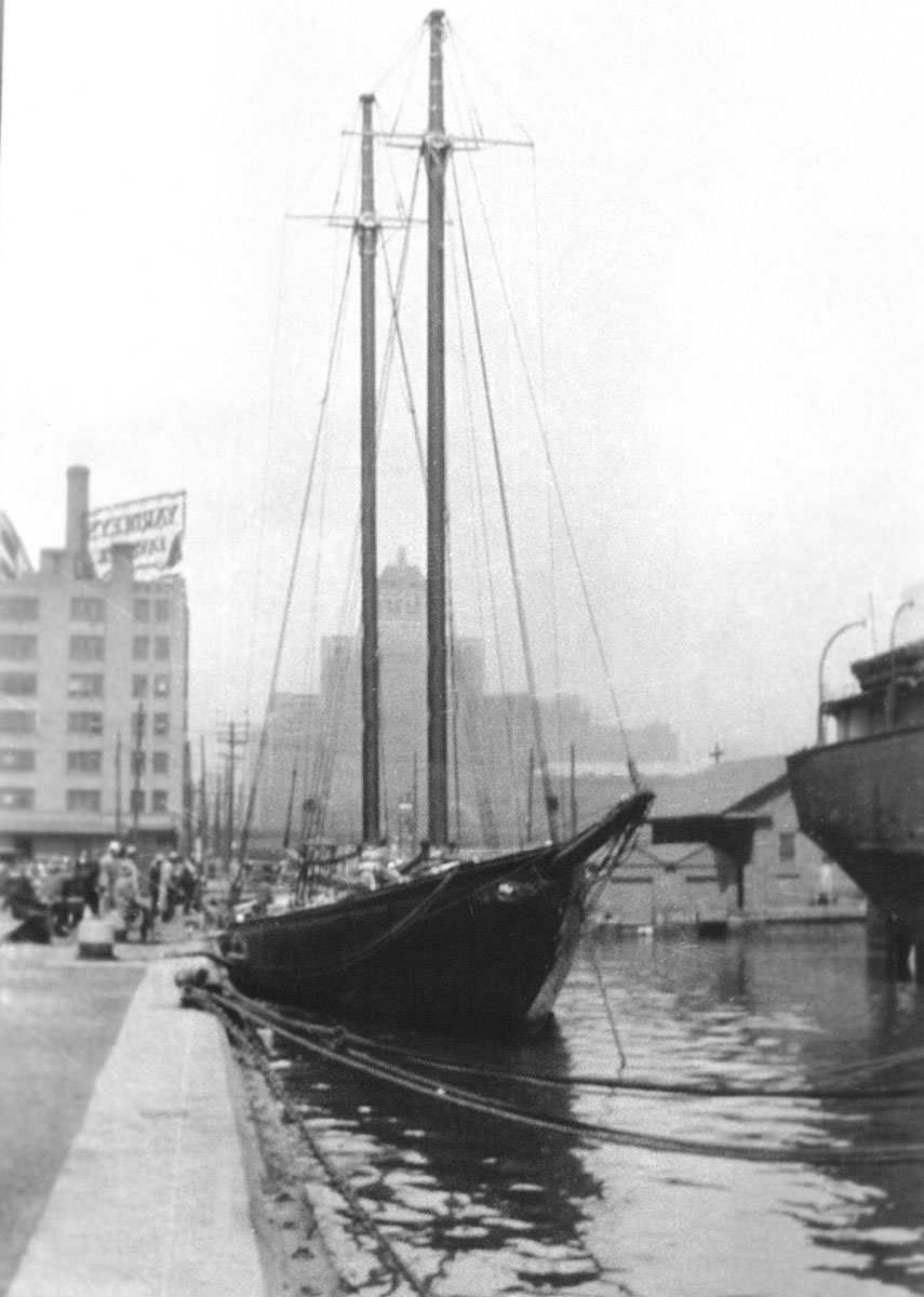 <i>Bluenose</i> moored at dock, Toronto Harbour