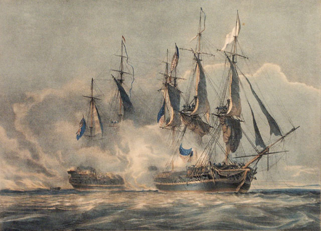''HMS <i>Shannon</i> commencing the Battle with the American Frigate <i>Chesapeake</i>, on the 1st June 1813''