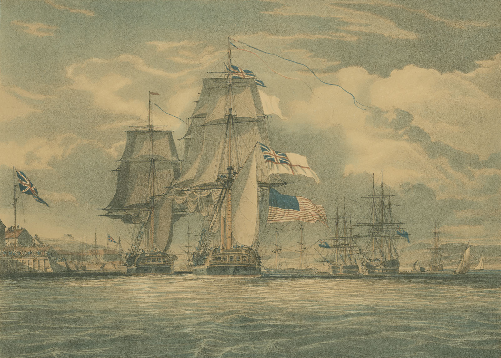 ''HMS <i>Shannon</i> leading her prize, the American Frigate <i>Chesapeake</i> into Halifax Harbour, on the 6th June 1813''