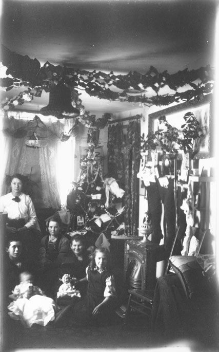 View of interior of a house decorated for Christmas, Guysborough, N.S.