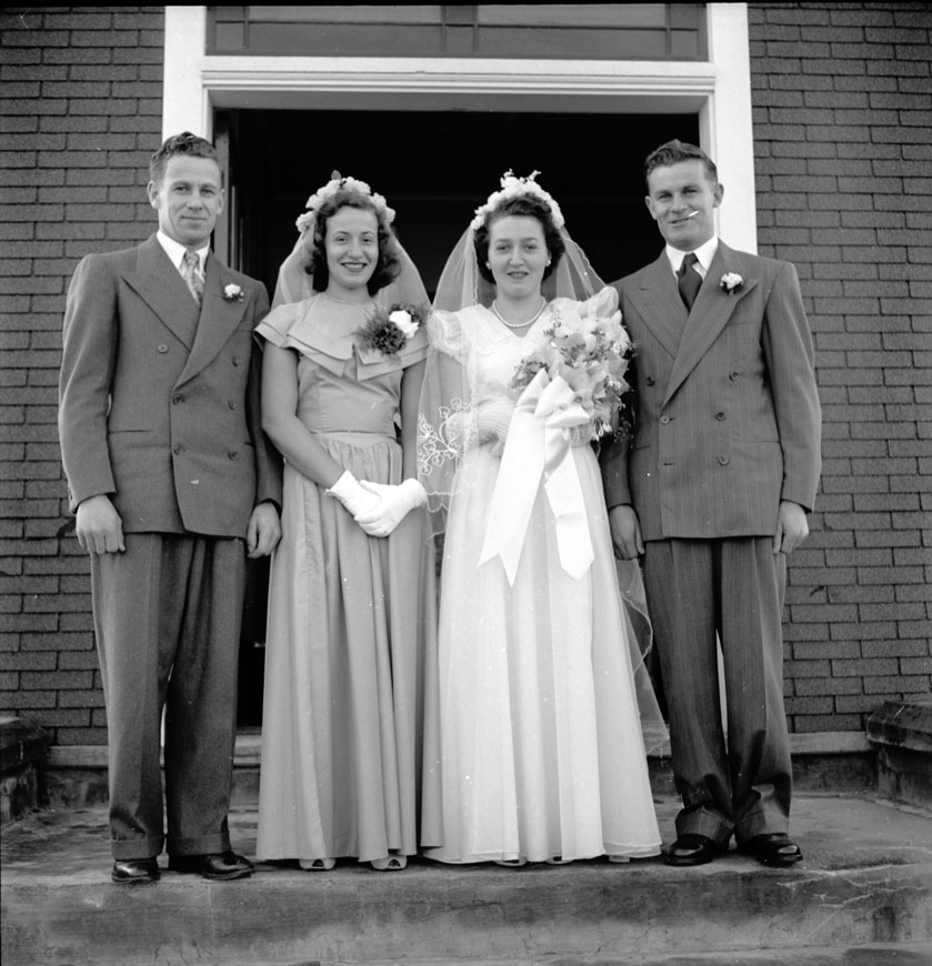 The marriage ceremony. Nuptial High Mass celebrated by Rev. Louis d'Entremont for the wedding of Evelyn Theresa Thibodeau and Reed Henry Melanson, seven-thirty A.M. Doucetteville; September 14, 1950
