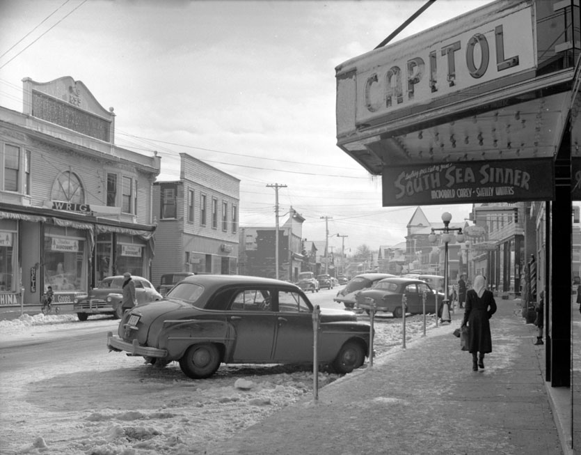 Parking meters were installed on Water Street in time for Christmas shopping. December 1950.