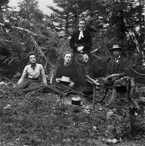 Group cooking in woods