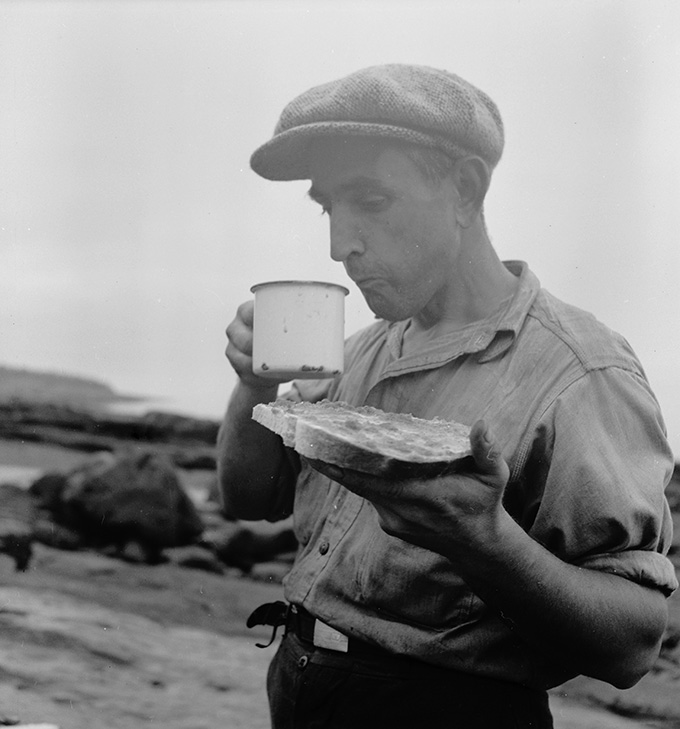 Acadian cook's helper who carried the noonday meal to the logging crew working on the shore