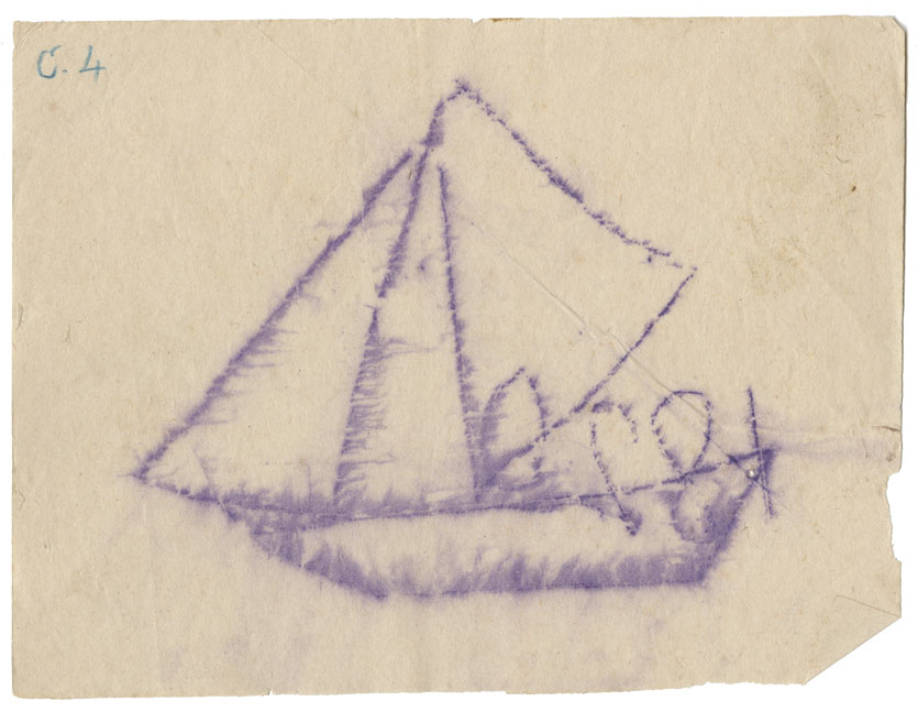 Tracing of a petroglyph of a sloop-rigged boat with the superimposed date, 1820