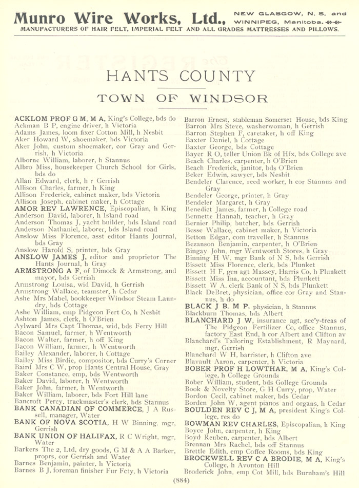 Hants County - Town of Windsor