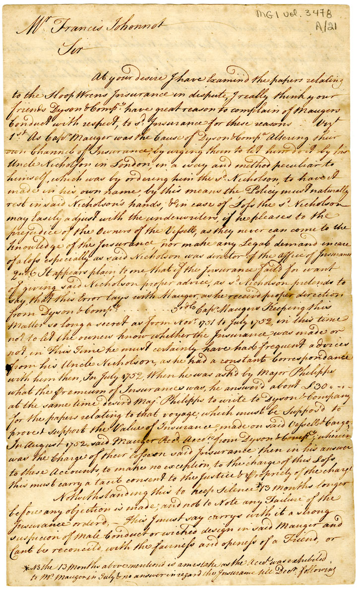 Letter, John Avery to Francis Johonnot