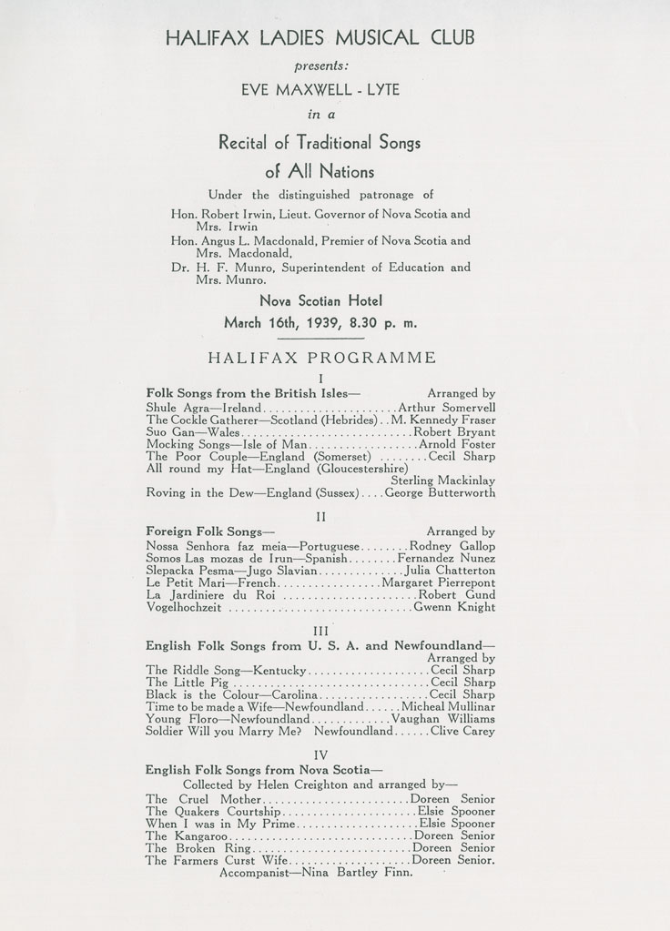 Programme of the Halifax Ladies Musical Club