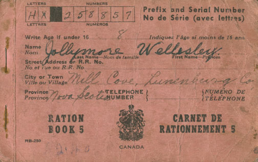 Ration Book 5 belonging to Wellesley Jollymore